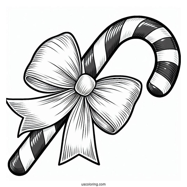 Festive Candy Cane Coloring Page With Pretty Bow