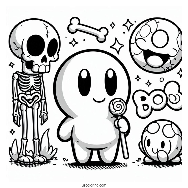 Dry Bones, Boo, And Shy Guy Coloring Page