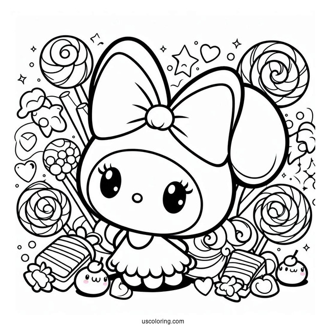 Cute My Melody Coloring Page Surrounded By Sweets