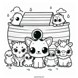 Kawaii Animals Looking Out Of Noah's Ark Coloring Page