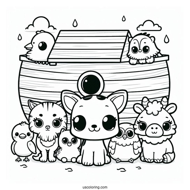 Kawaii Animals Looking Out Of Noah's Ark Coloring Page