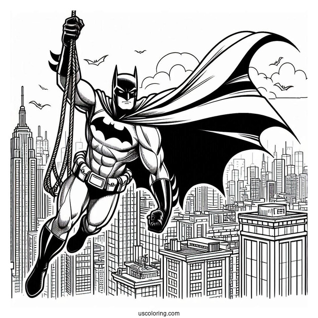 Batman With Cape Swinging From Building