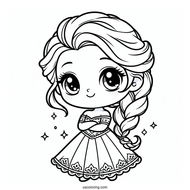 Cute Kawaii Young Elsa Coloring Page