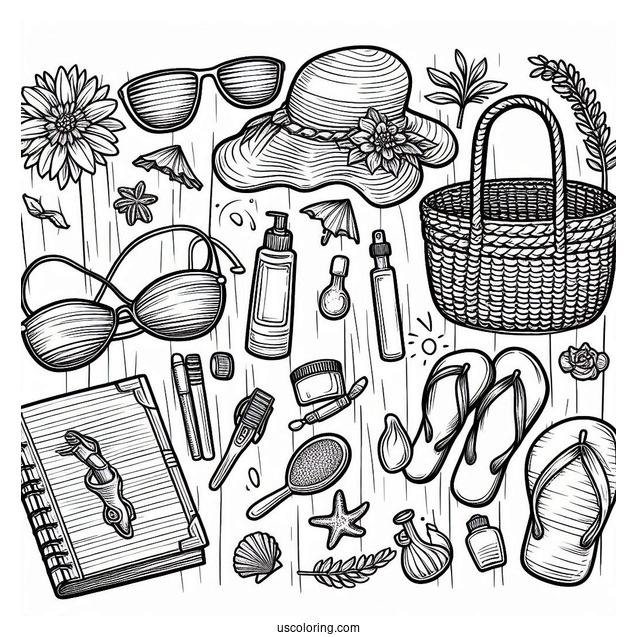 Full Page Beach Essentials Coloring Sheet
