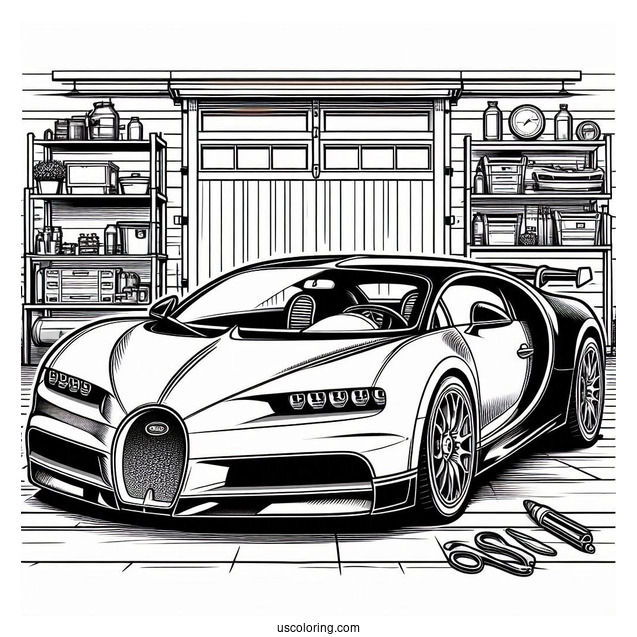 Parked Bugatti Coloring Page Chiron In garage
