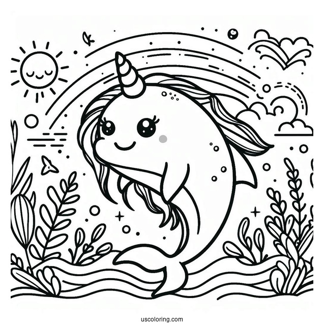 Cute Unicorn Dolphin Coloring Sheet For Kids