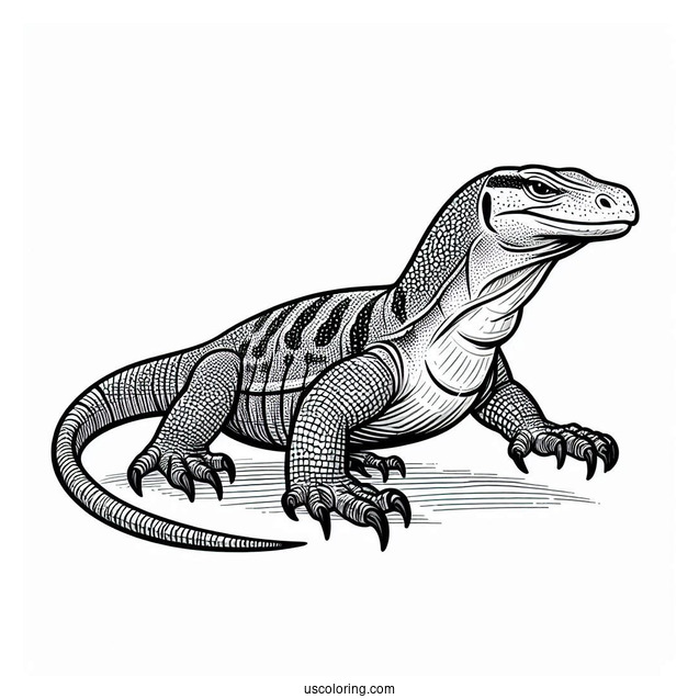 Lizard Coloring Page of Komodo Dragon Walking