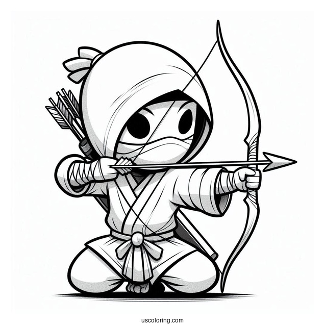 Ninja Shooting An Arrow Coloring Sheet For Kids
