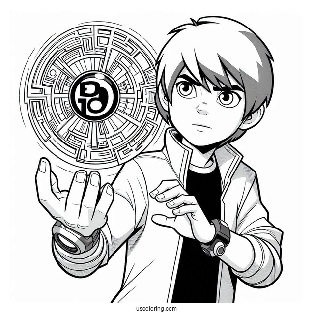 Ben 10 Coloring Page Of Young Ben Tennyson Holding Omnitrix