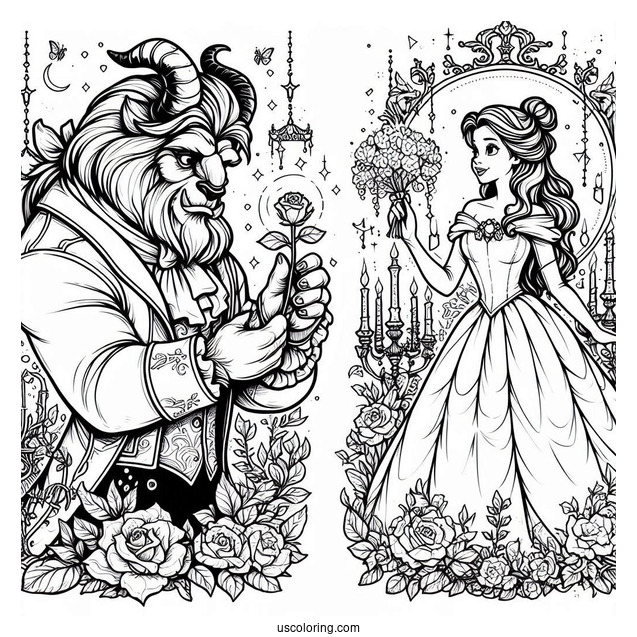 The Beast And Princess Belle To Color