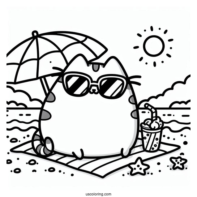Pusheen Wearing Sunglasses At The Beach