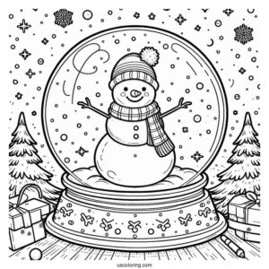 Happy Snowman Inside A Snow Globe Coloring Page