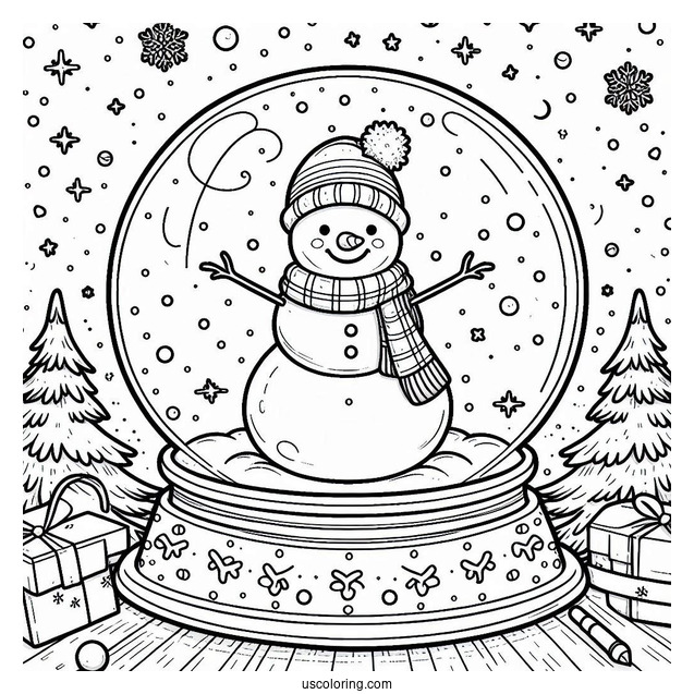 Happy Snowman Inside A Snow Globe Coloring Page