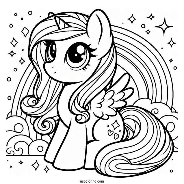 Coloring Page Of My Little Pony Rarity with Rainbow
