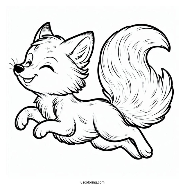 Excited Young Fox Coloring Page Leaping