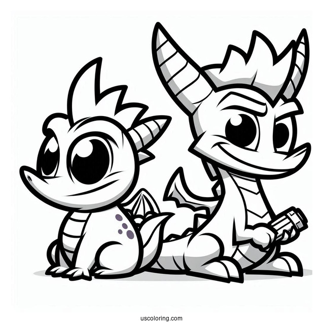 Cash Bandicoot Side By Side With Sypro Coloring Page