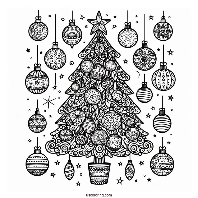 Tree Filled With Christmas Ornaments Coloring Page