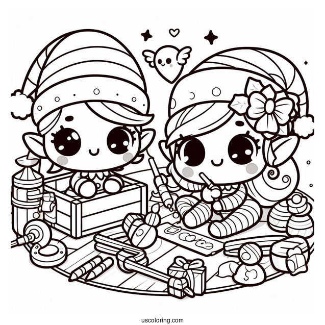 Kawaii Themed Elf Making Toys To Color