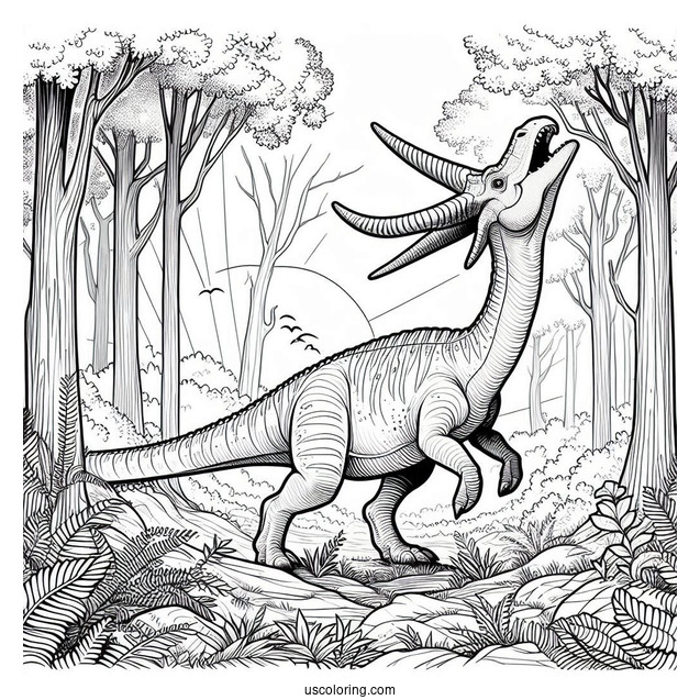 Roaring Parasaurolophus Coloring Page In The Forest