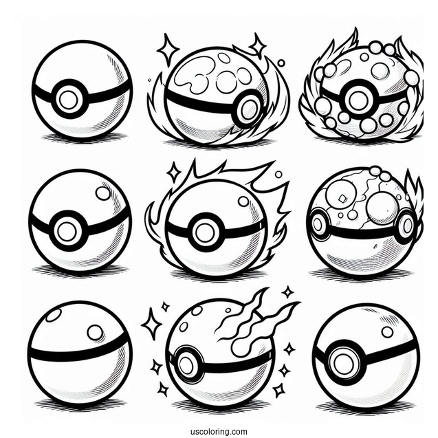 Several Varieties Of Pokéball Coloring Page