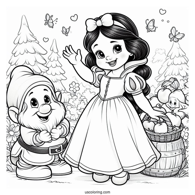 Snow White Coloring Pages Of Dopey Dwarf Waving For Kids