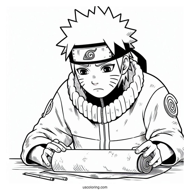 Tired Naruto Coloring Page Reading A Scroll For Adults