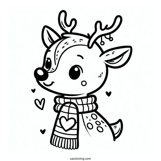 Simple Rudolph Coloring Page With A Love Heart Scarf For Preschoolers