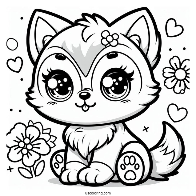 Kawaii Husky Puppy Sitting Down