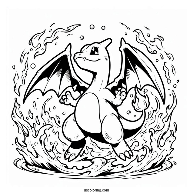 Charizard In The Middle Of Fire Coloring Page
