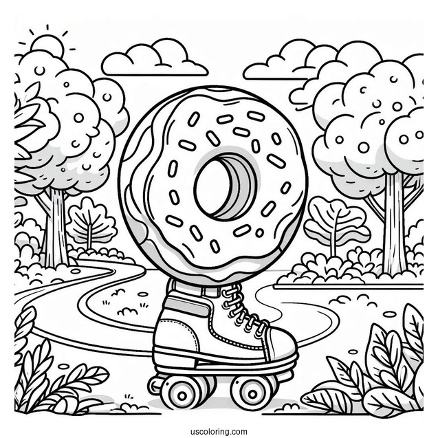 Donut Coloring Page Roller Skating In A Park