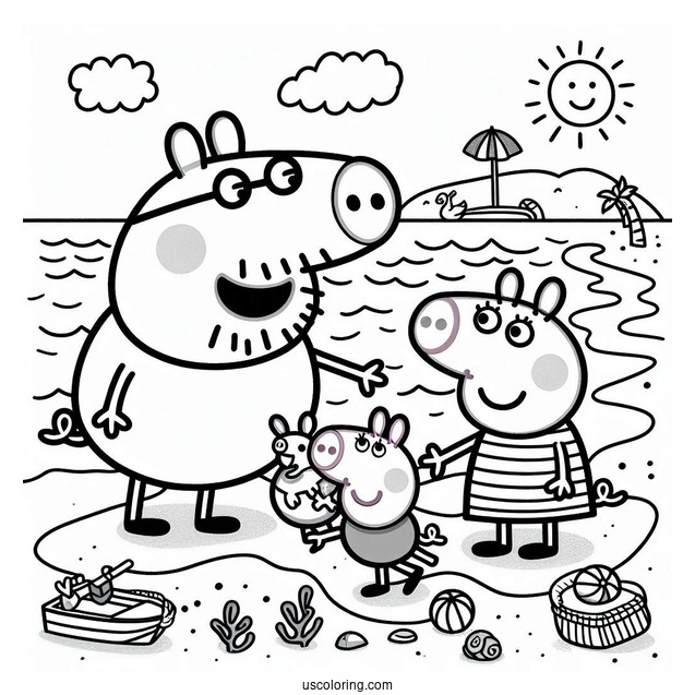 Peppa And George Playing With Daddy Pig At Beach