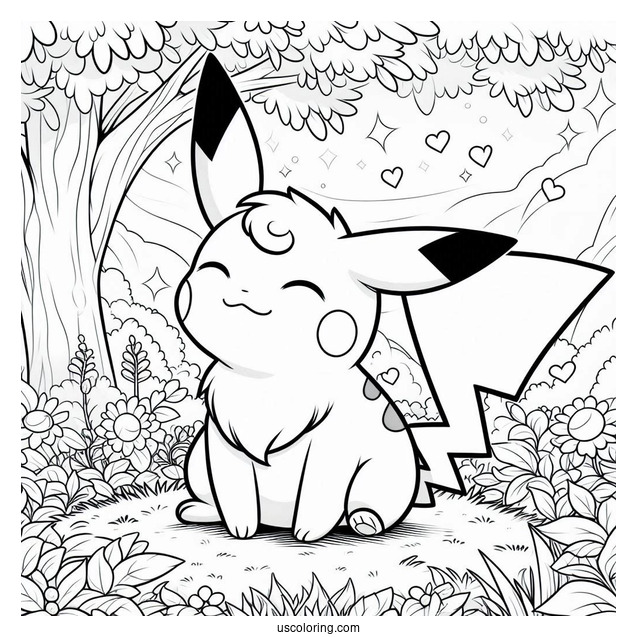Raichu Coloring Page Sitting In The Garden
