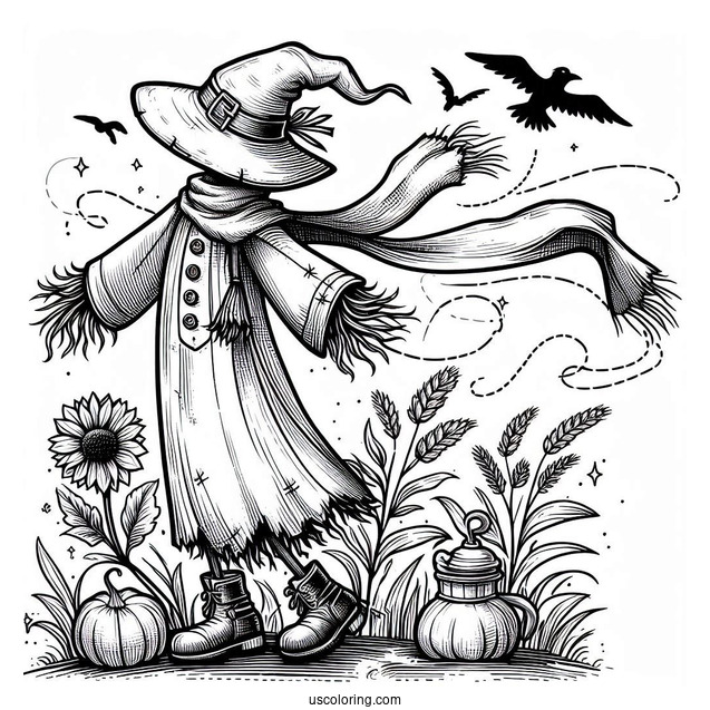 Halloween Scarecrow Coloring Page With A Long Cape