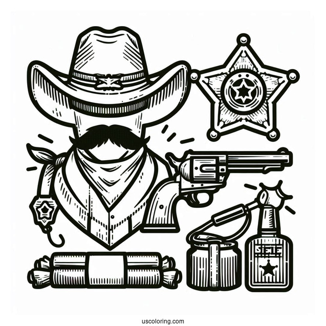 Cowboy Coloring Page Sheriff Photograph, Dynamite, Badge, And Gun
