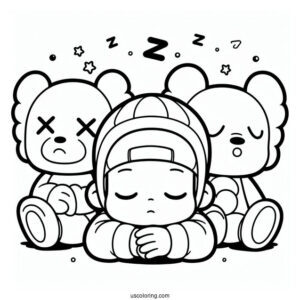 Child Sleeping Between KAWS Coloring Page Companion And Chum
