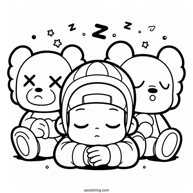 Child Sleeping Between KAWS Coloring Page Companion And Chum