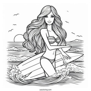 Barbie On A Surfboard Coloring Page