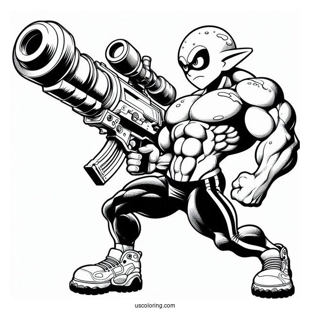 Muscular Splatoon Coloring Page Of Guy Shooting Inkjet