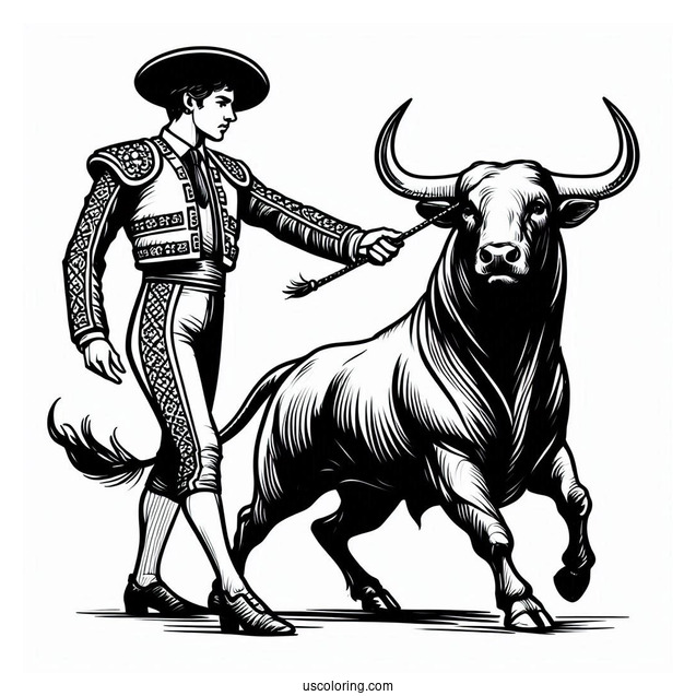 Matador With Fighting Bull Coloring In