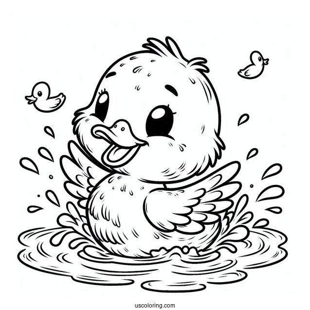 Playful Duck Splashing in Water Coloring Sheet For Preschoolers