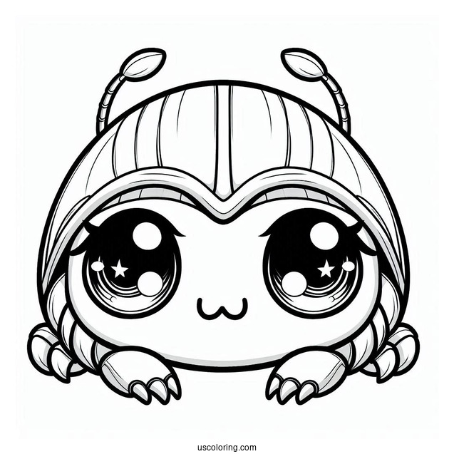 Kawaii Beetle Coloring Page With Large Eyes For Preschoolers