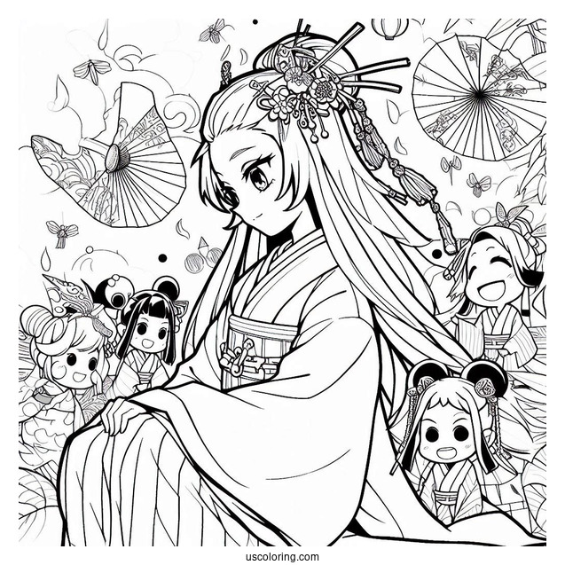 Tanjiro Coloring Page With Nezuko Attending Festival