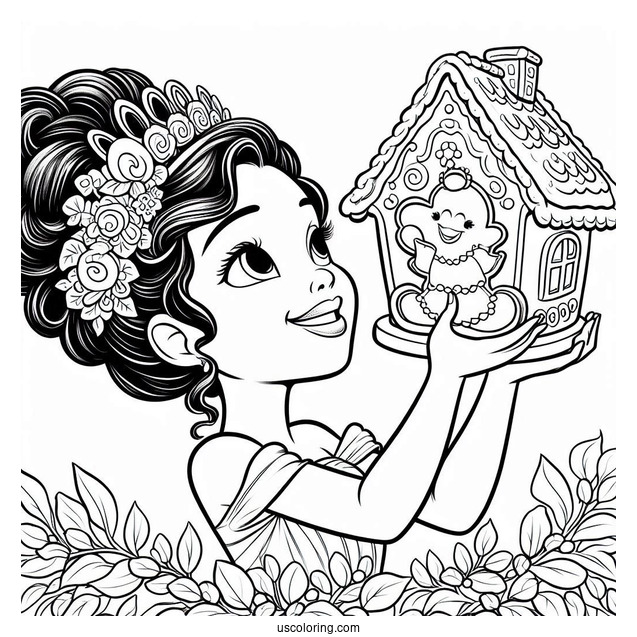 Tiana Holding Up Gingerbread House