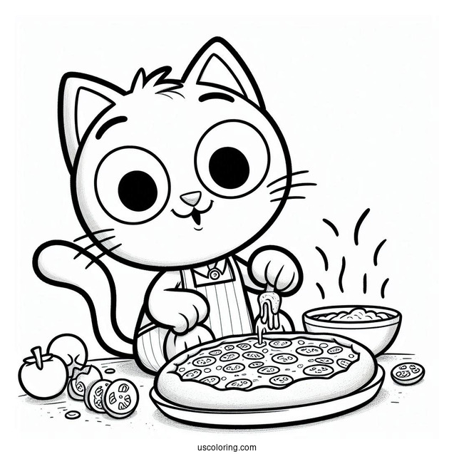 Coloring Page Of Pete The Cat Making Pizza
