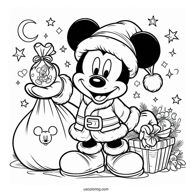 Mickey Mouse Santa Coloring Page
