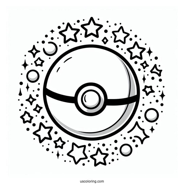 Pokéball Coloring Page Varieties Surrounded By Stars