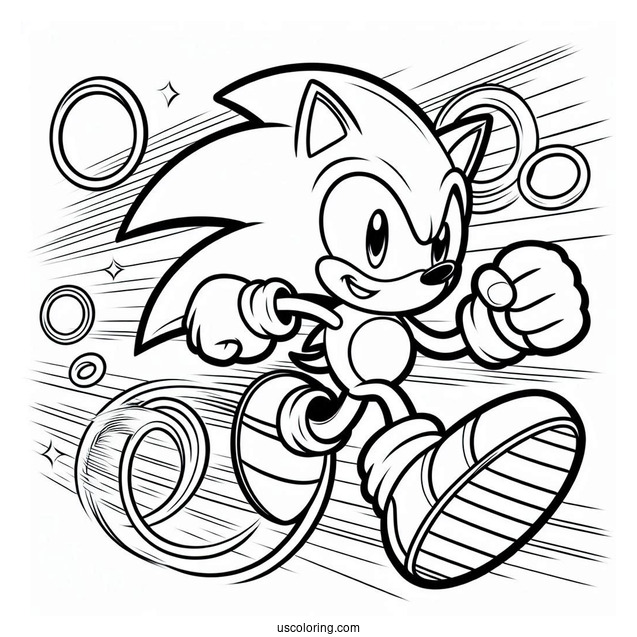 Sonic Running Through Rings Coloring Sheet