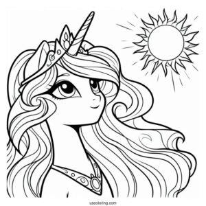 Princess Celestia Coloring Page Looking Up At The Sun