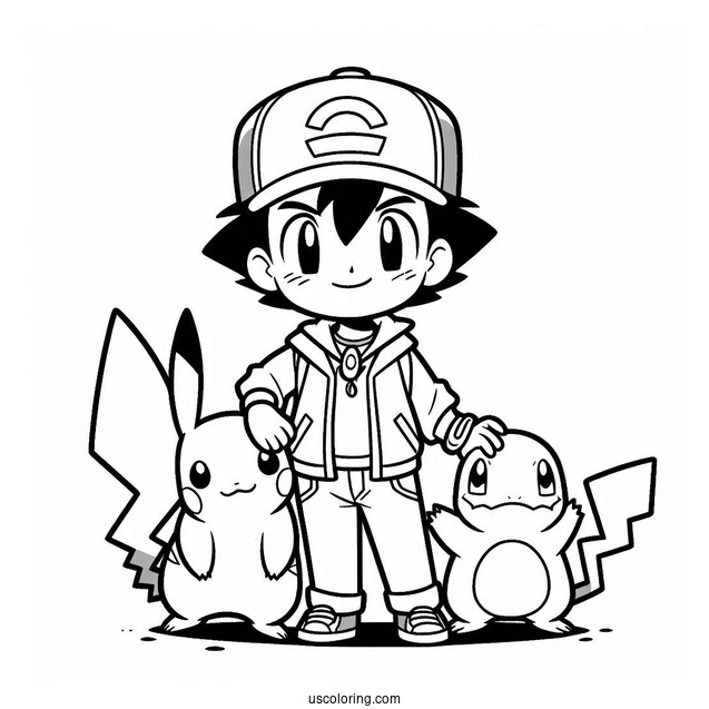 Ash Character With Pikachu And Charmander
