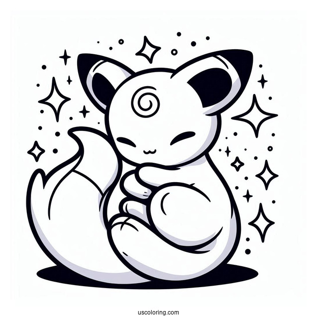 Kawaii Umbreon Hugging Mew Coloring Page For Kids